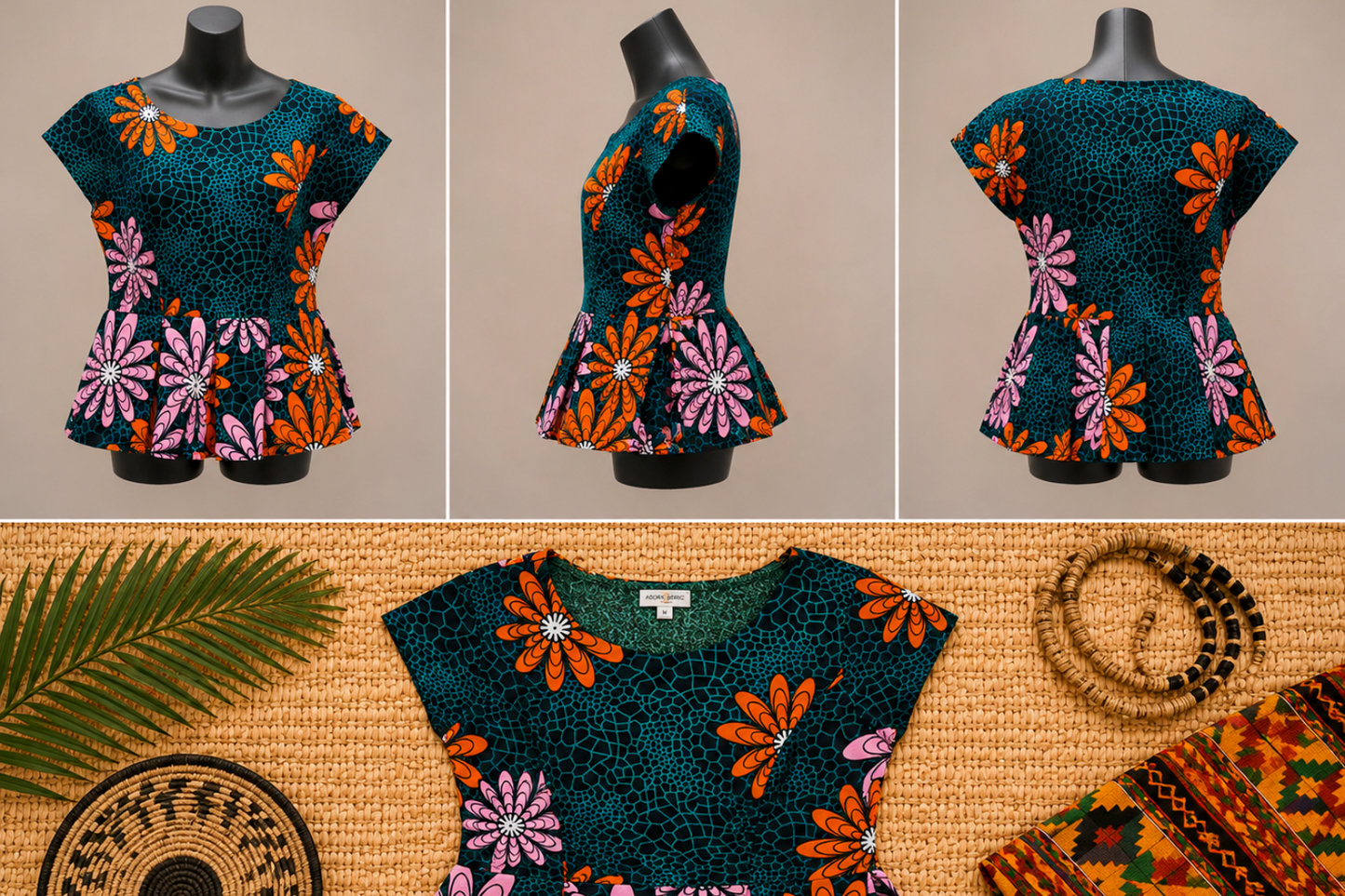 Women’s African Print Peplum Top