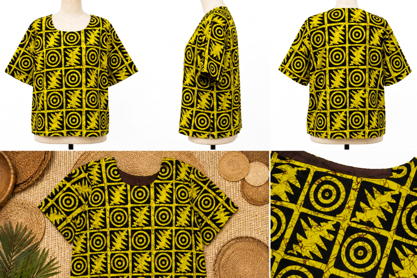 Women’s Yellow & Black African Print Short-Sleeve Top