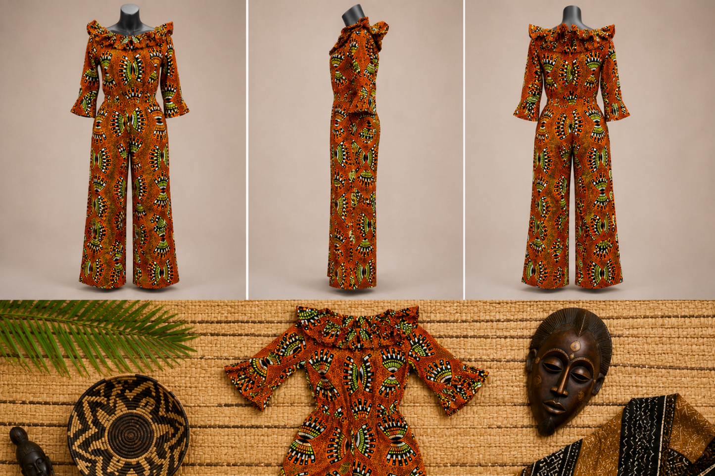 Women’s African Print Off-Shoulder Wide-Leg Jumpsuit
