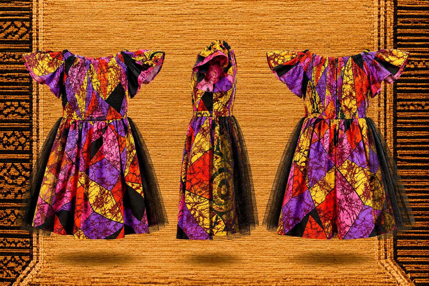 Girls’ Multicolor African Print Tulle Dress