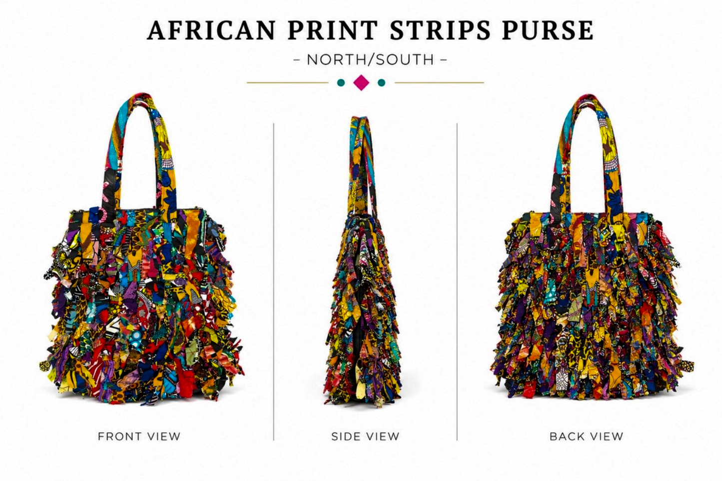 African Print Strips Purse – North/South Multicolor Statement Bag