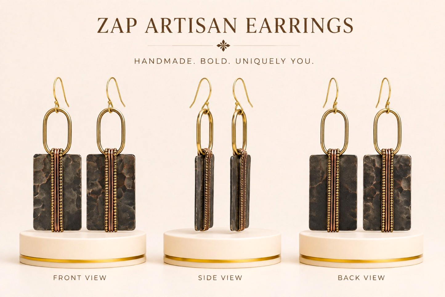 ZAP Artisan Bronze & Gold Geometric Drop Earrings