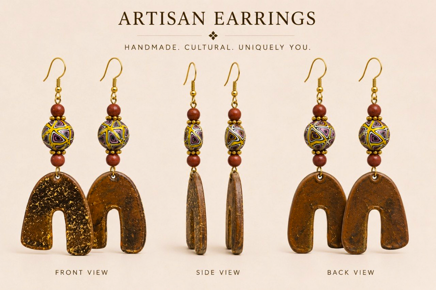 Brown & Multicolor Beaded Artisan Statement Earrings
