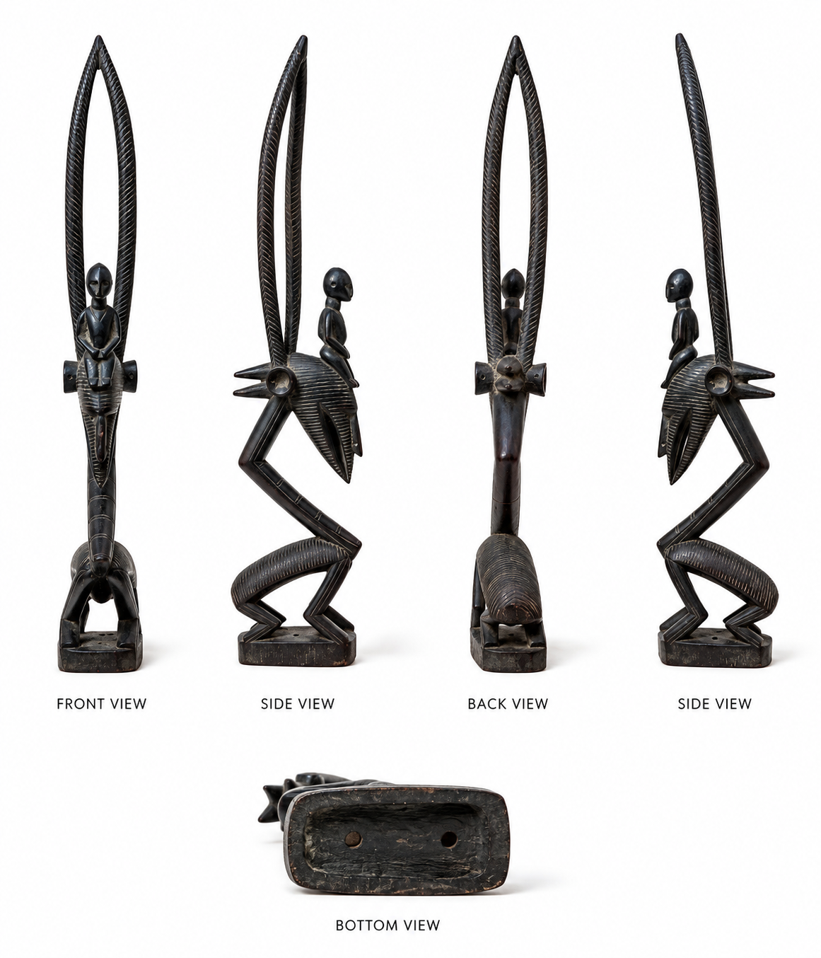 Hand-Carved African Antelope Rider Sculpture