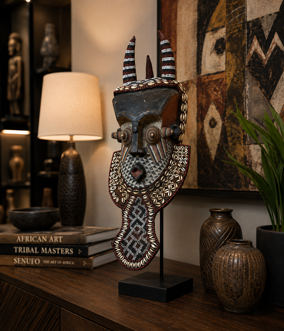 Handcrafted African Cowrie Shell Mask