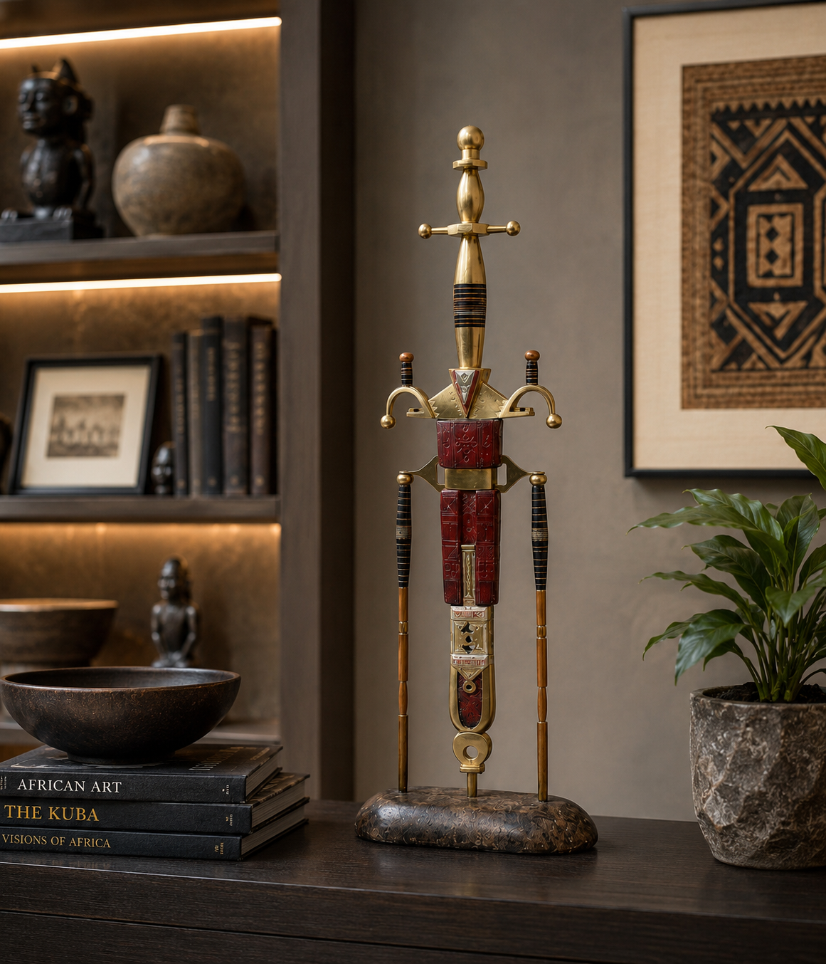 Tuareg-Inspired Brass &amp; Leather Warrior Sculpture