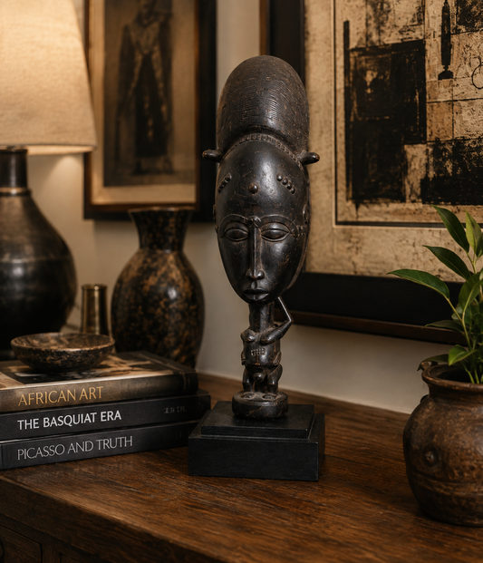 Hand-Carved African Portrait Mask Sculpture