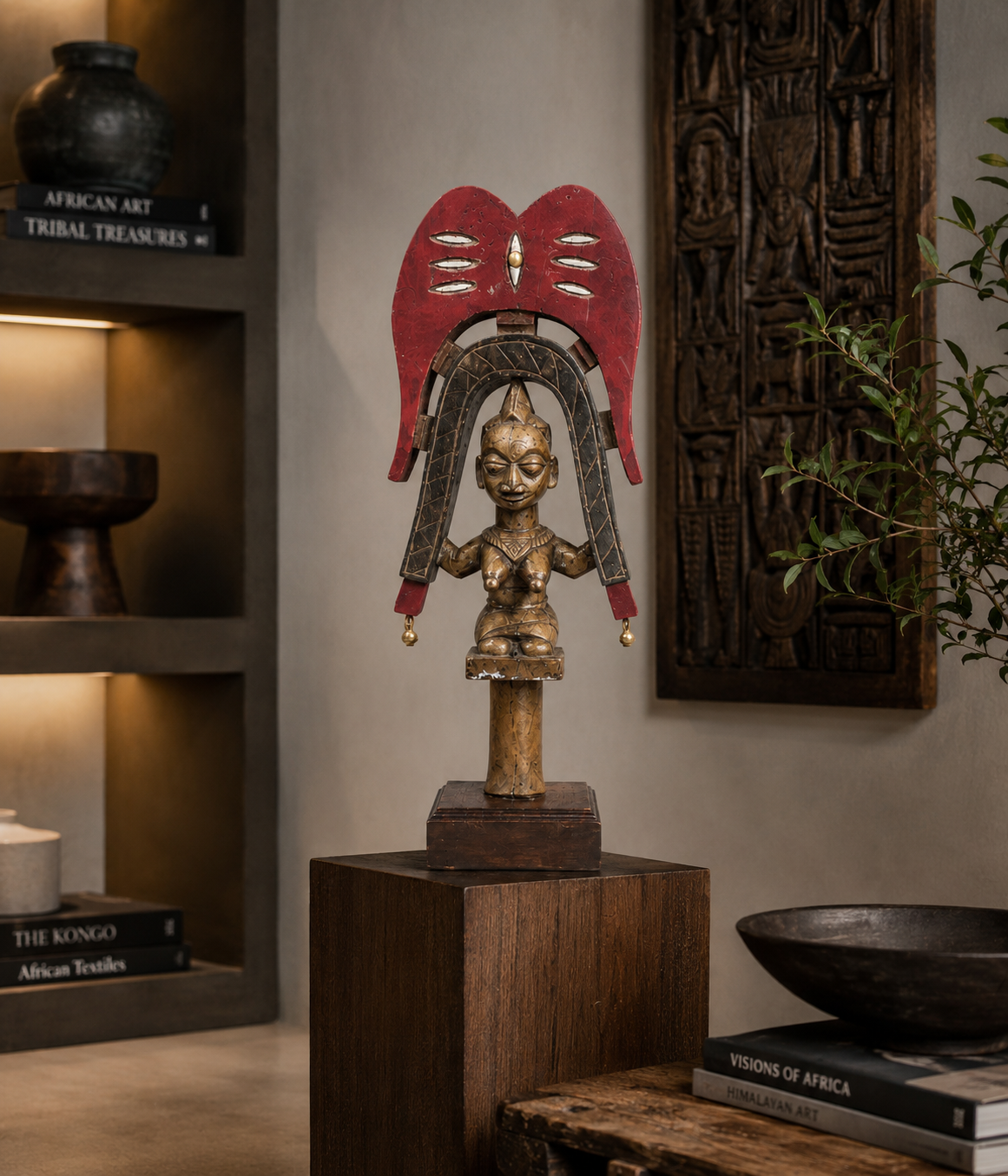 Hand-Carved African Female Figure Sculpture