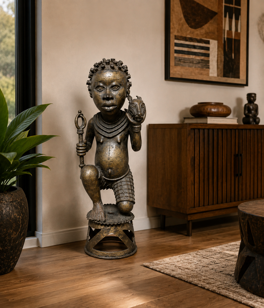 African Bronze Ceremonial Figure Sculpture