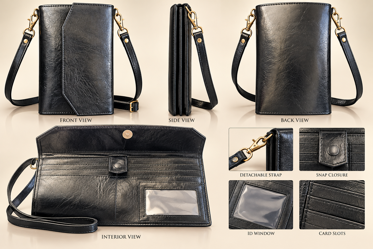 Women's Genuine Leather Crossbody Wallet with detachable strap