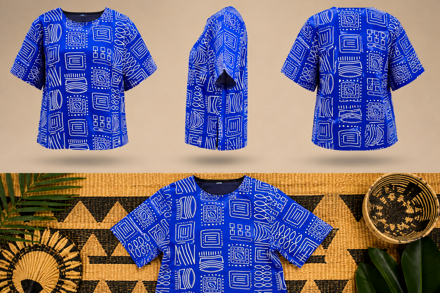 Women’s Royal Blue African Print Short-Sleeve Top