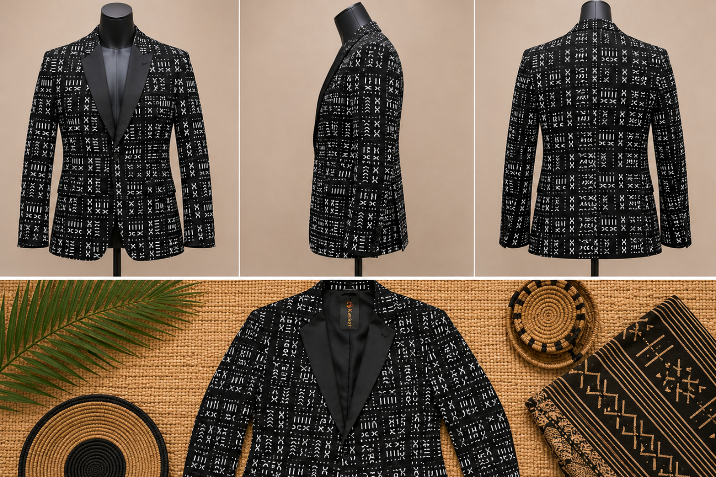 Men’s Black & White African Print Blazer