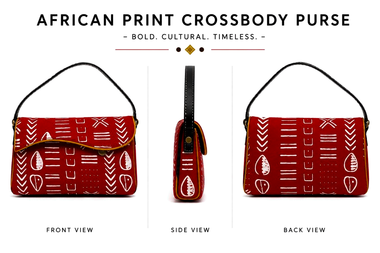 African Print Crossbody Purse – Red Mudcloth-Inspired Design