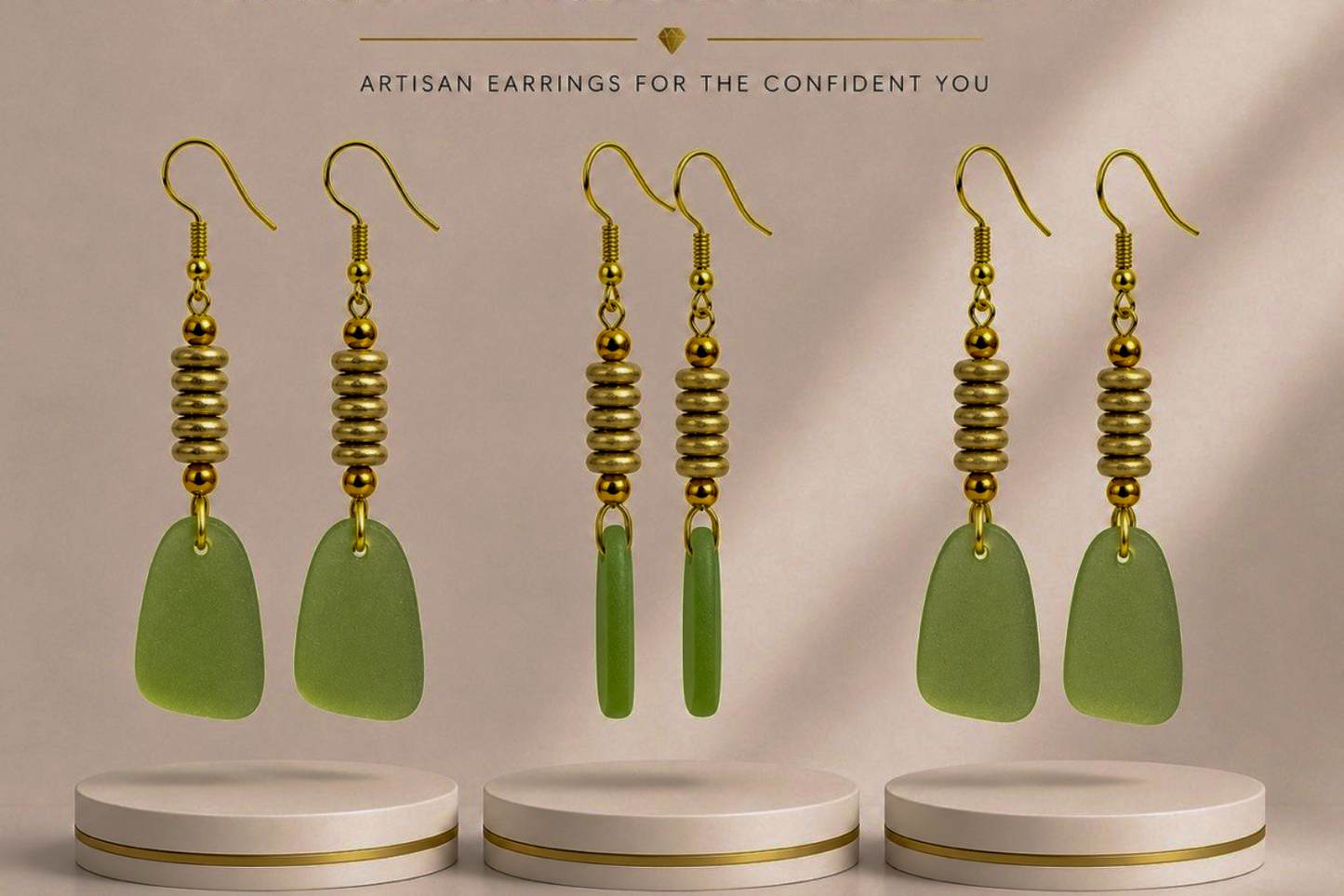 Green & Gold Artisan Drop Earrings