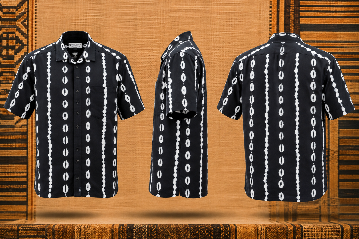 Men’s Black & White African Print Short-Sleeve Shirt