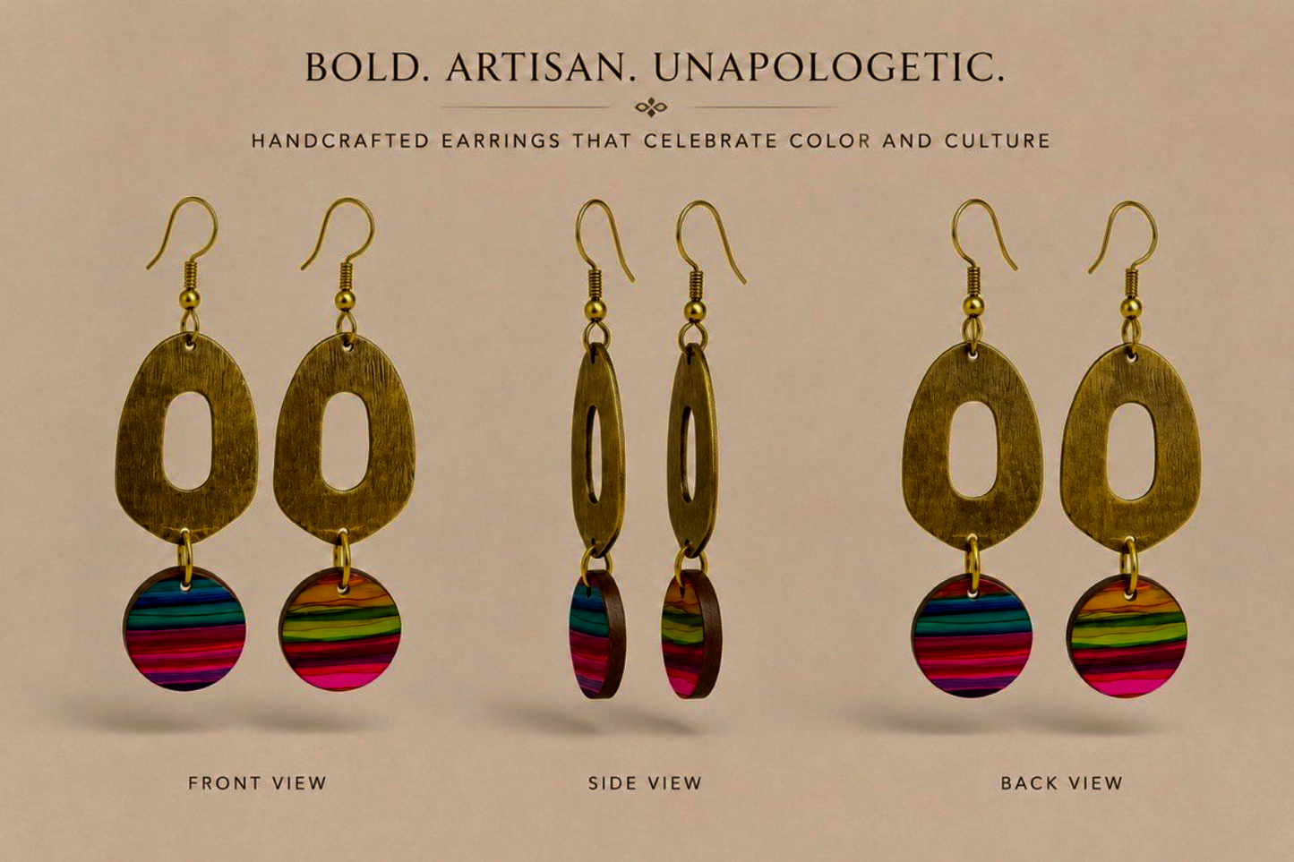 Multicolor & Antique Gold Geometric Drop Earrings