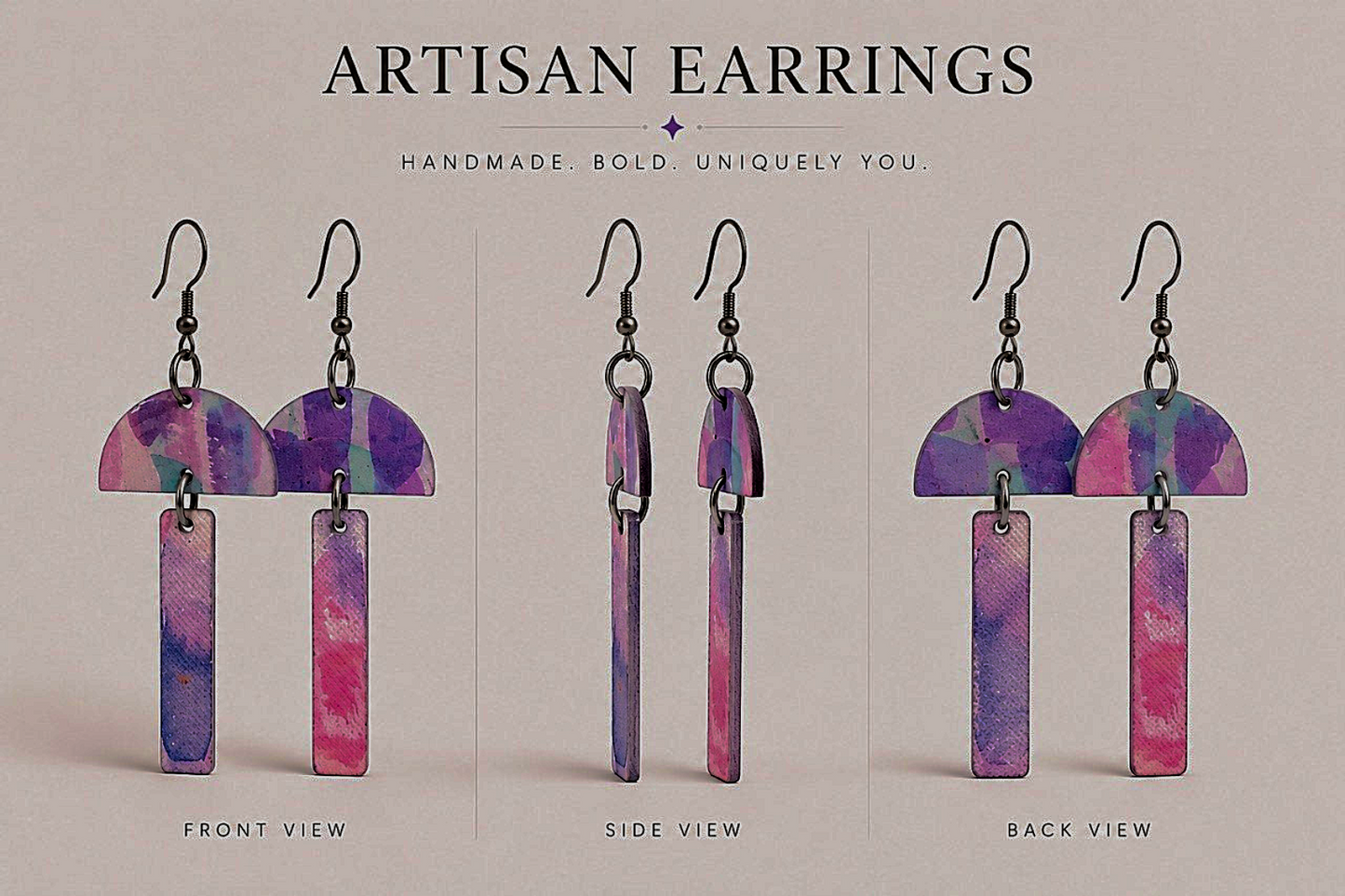 Purple & Pink Geometric Artisan Drop Earrings
