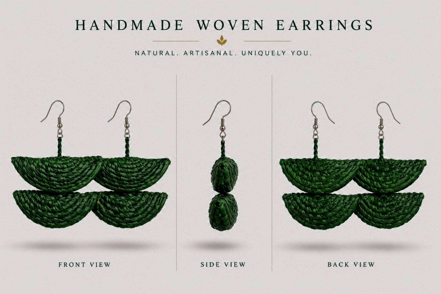 Handmade Green Woven Statement Earrings