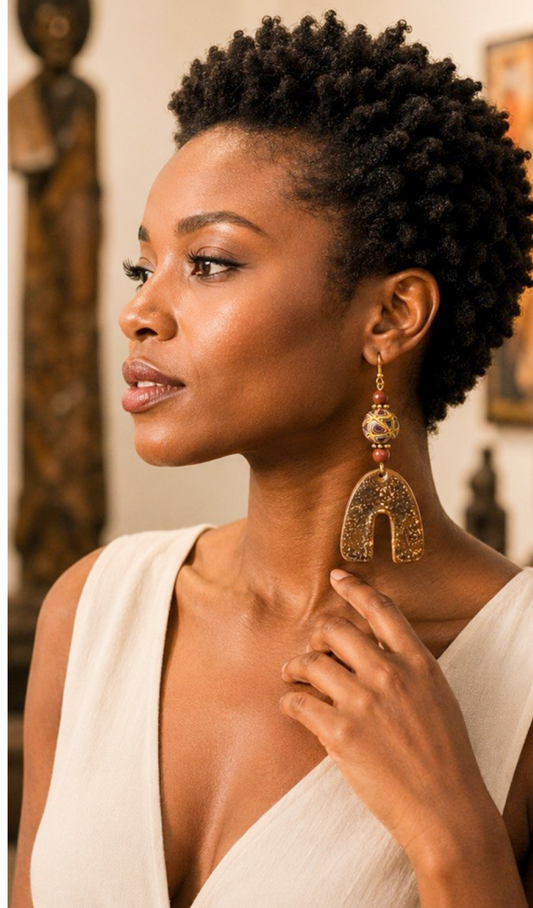 Brown & Multicolor Beaded Artisan Statement Earrings