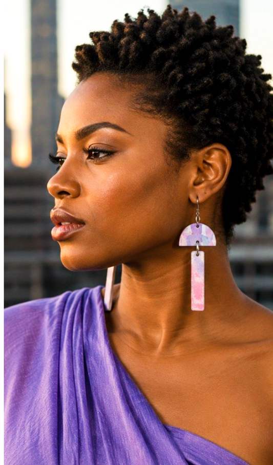 Purple & Pink Geometric Artisan Drop Earrings