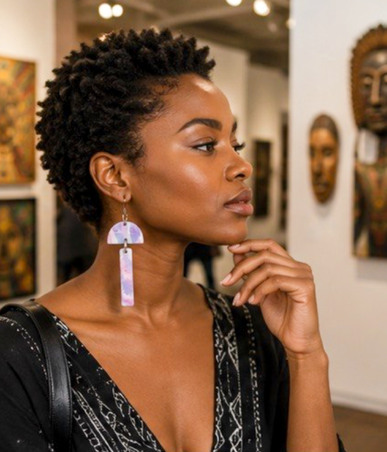Purple & Pink Geometric Artisan Drop Earrings