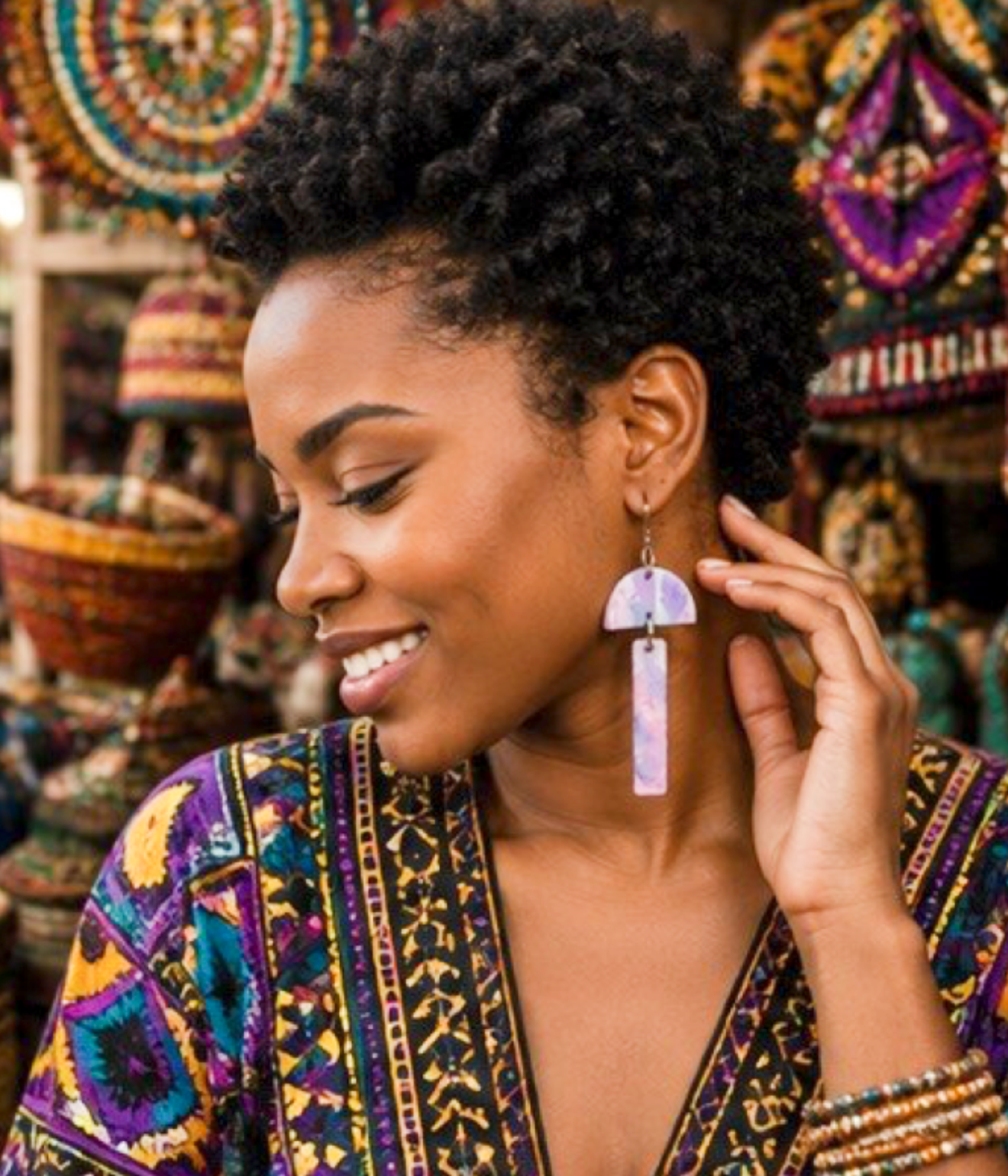 Purple & Pink Geometric Artisan Drop Earrings