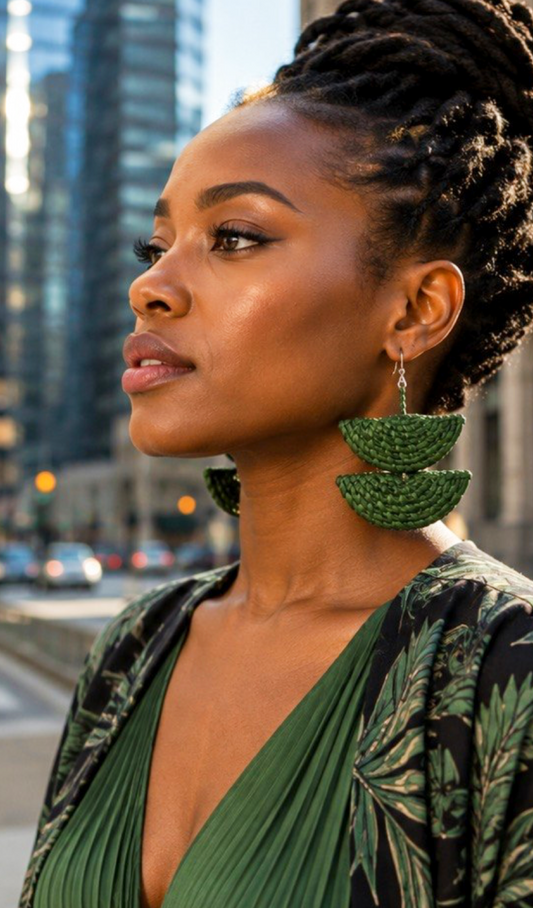 Handmade Green Woven Statement Earrings