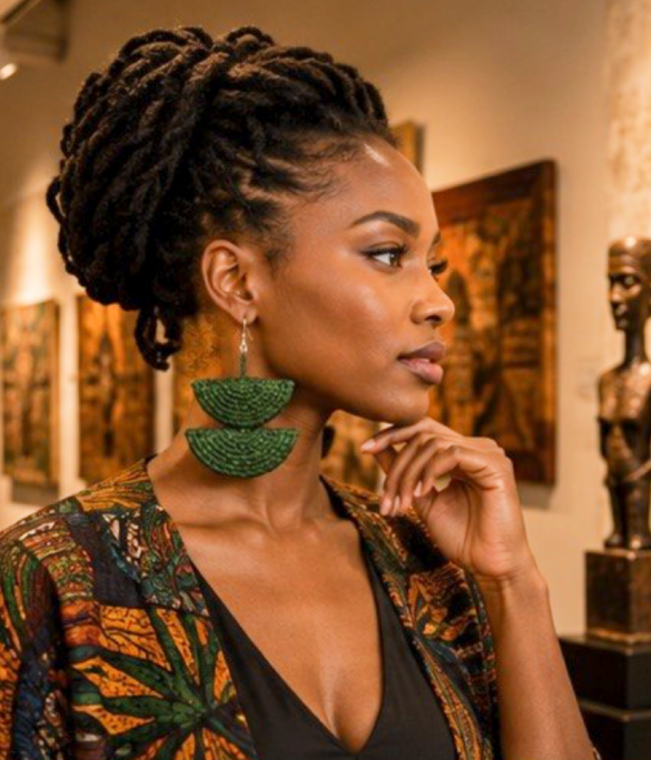 Handmade Green Woven Statement Earrings