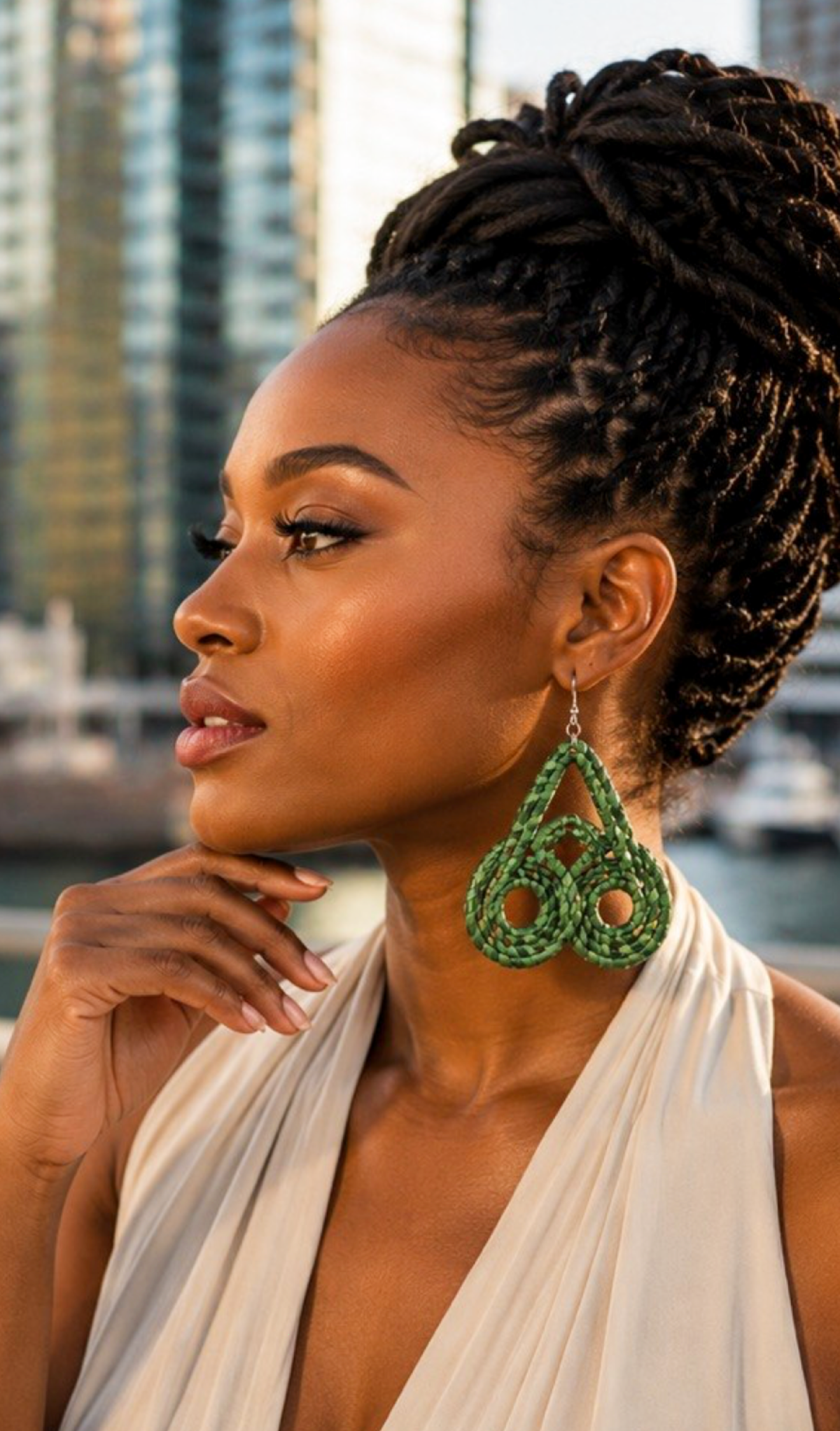 Handmade Green Woven Teardrop Statement Earrings
