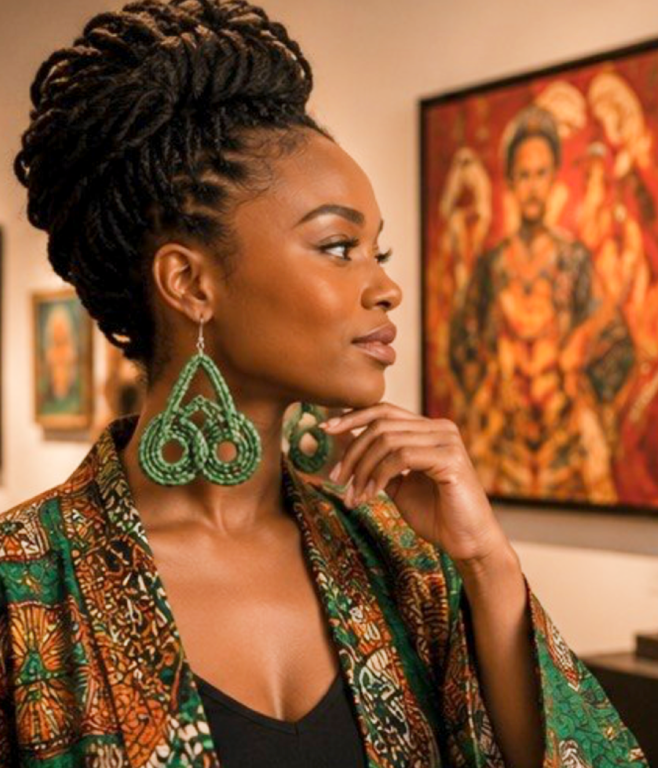 Handmade Green Woven Teardrop Statement Earrings
