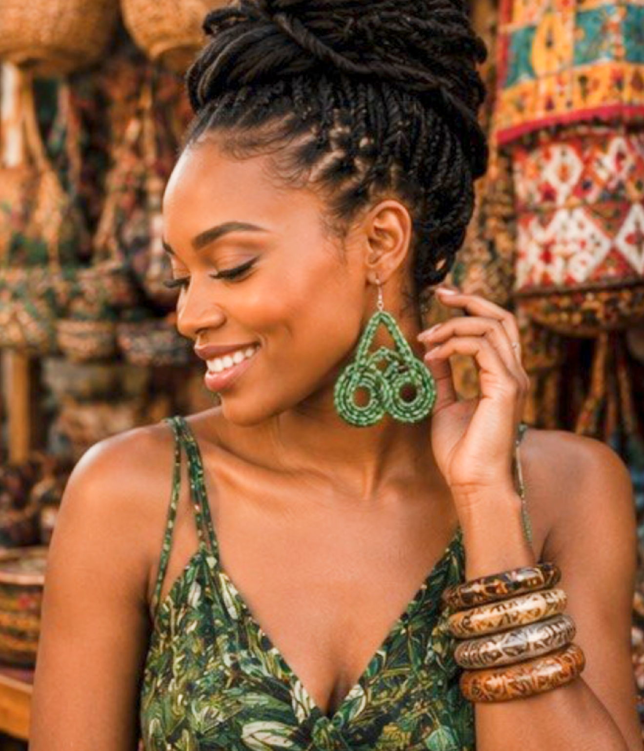 Handmade Green Woven Teardrop Statement Earrings