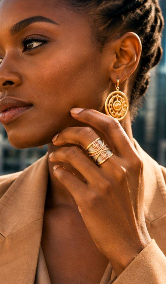Mixed-Metal Spiral Statement Ring – Silver, Gold & Copper Tone