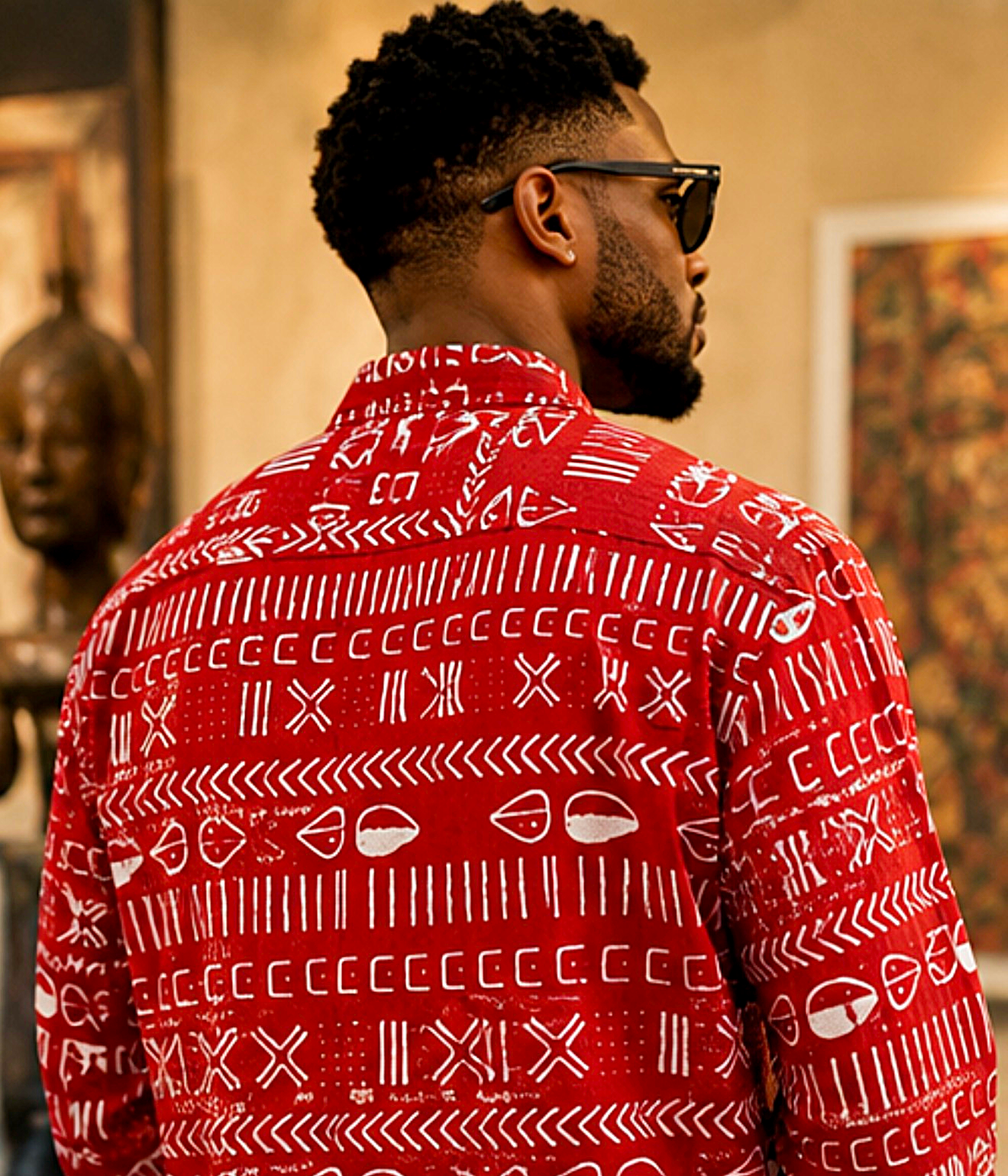 African Mud Cloth Print Long-Sleeve Shirt