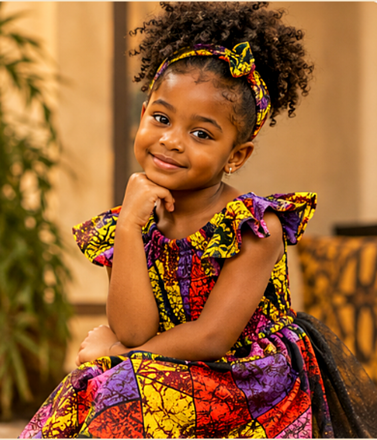 Girls’ Multicolor African Print Tulle Dress