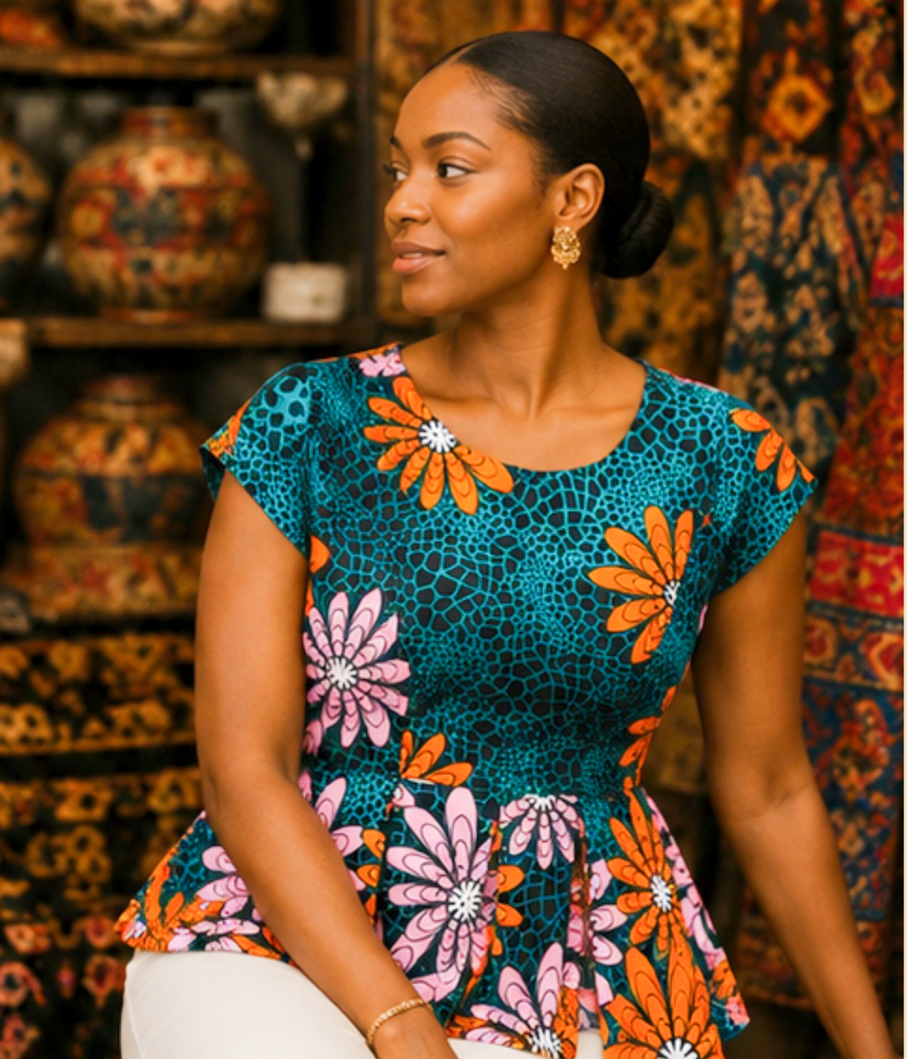 Women’s African Print Peplum Top