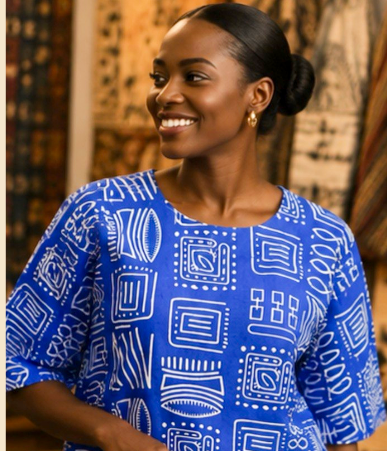 Women’s Royal Blue African Print Short-Sleeve Top