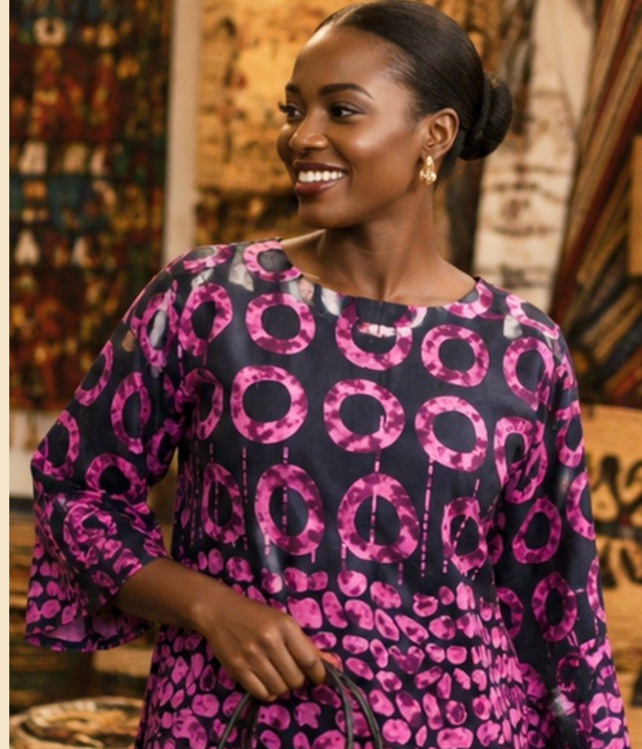 Women’s Pink & Black African Print Bell-Sleeve Top