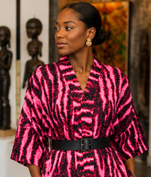 Women’s Pink & Black African Print Kimono-Style Top