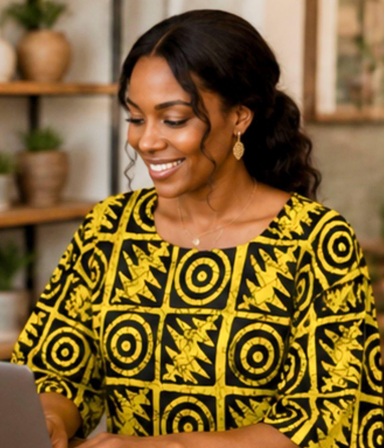 Women’s Yellow & Black African Print Short-Sleeve Top