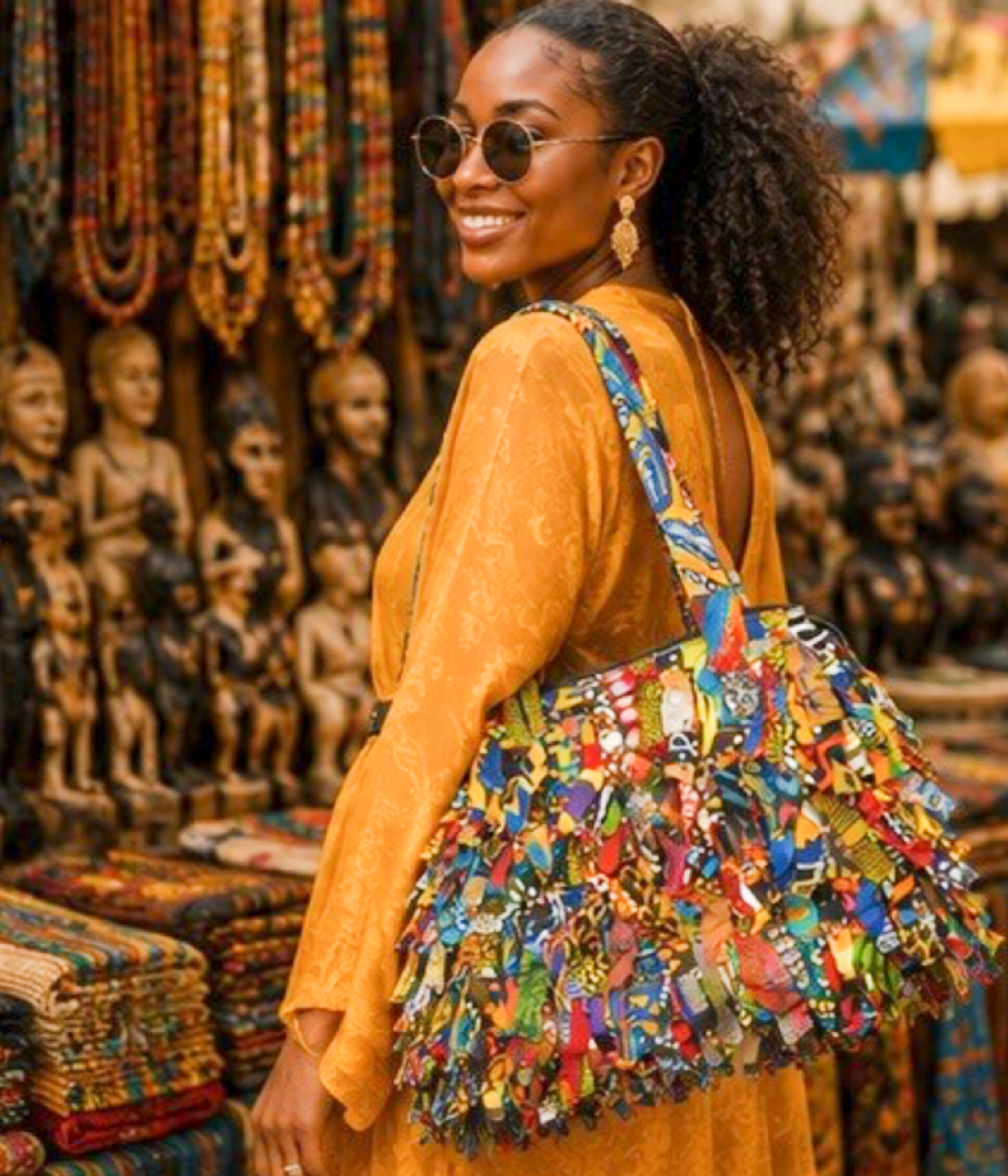 African Print Strips Purse – East/West Multicolor Statement Bag