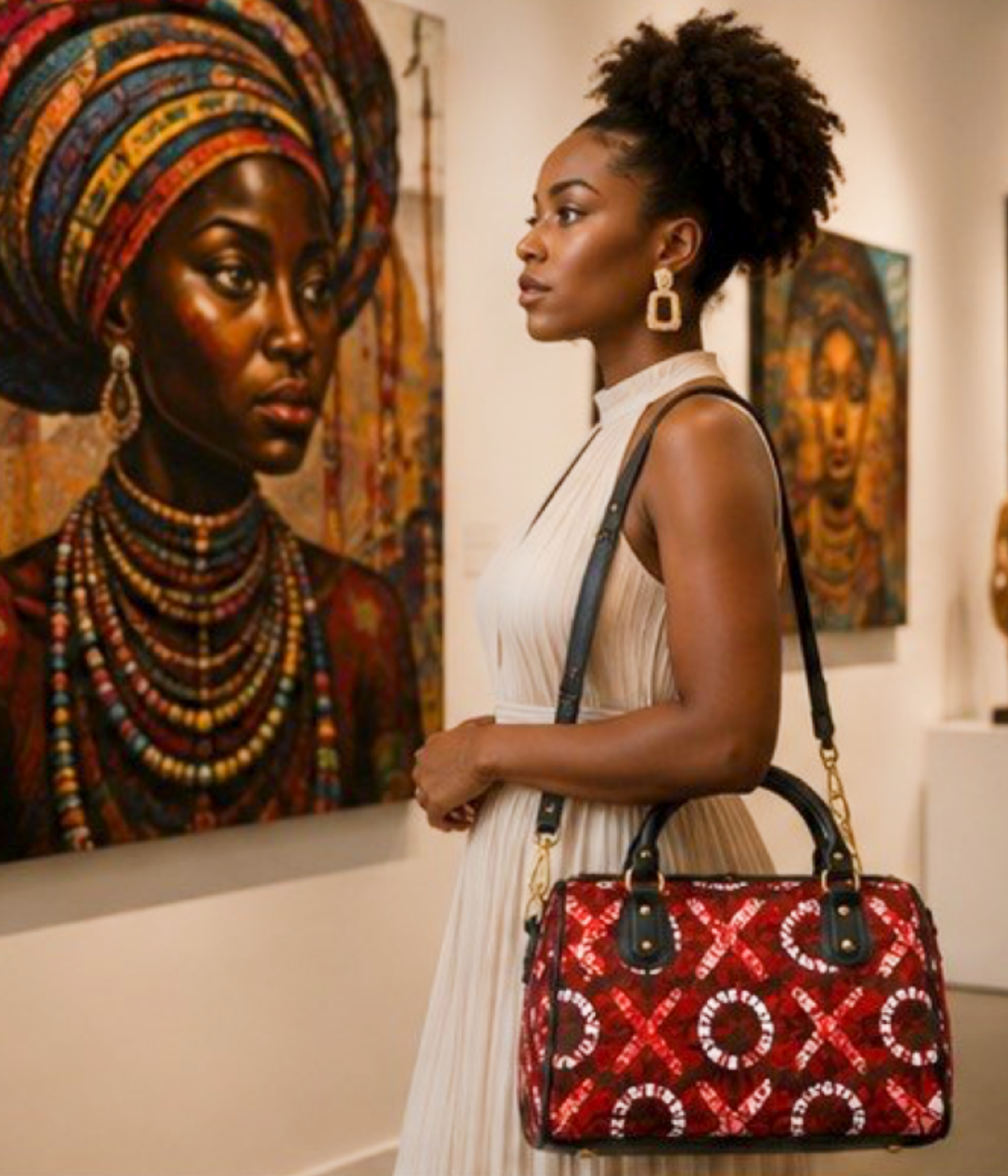 African Print Convertible Boston Handbag – Red & Black