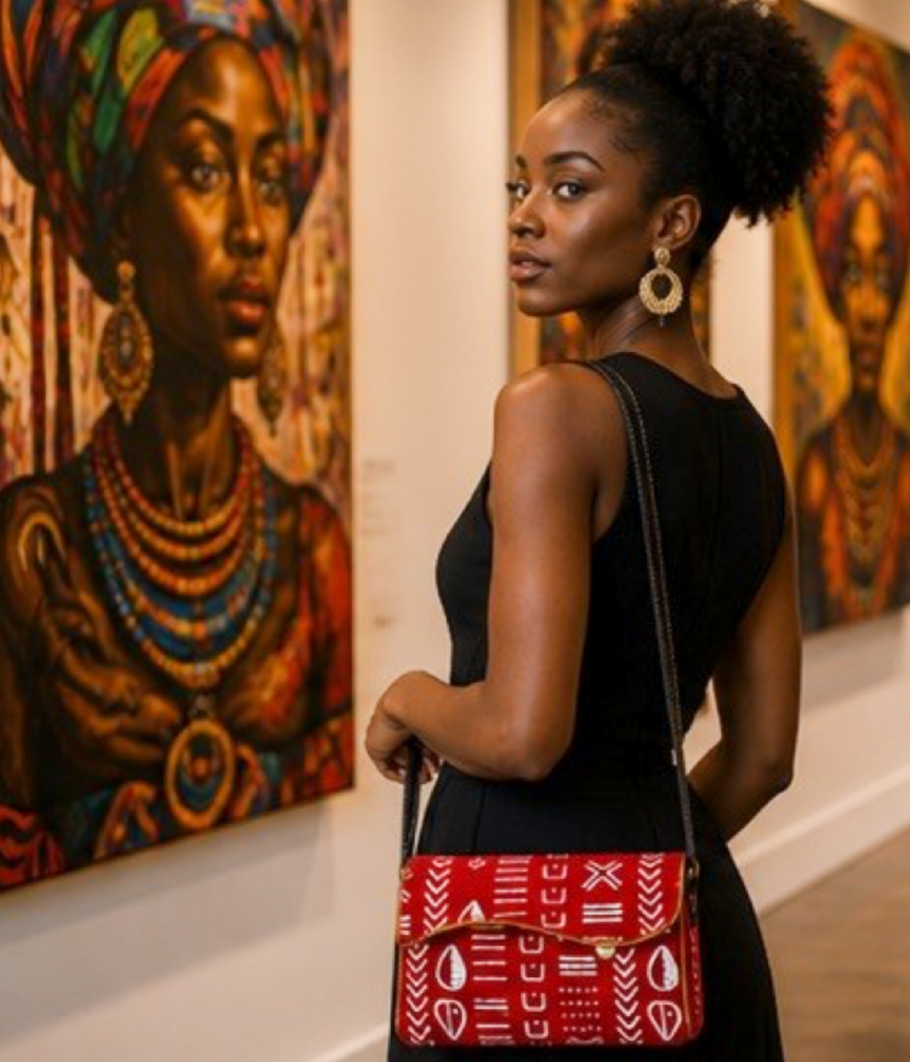 African Print Crossbody Purse – Red Mudcloth-Inspired Design