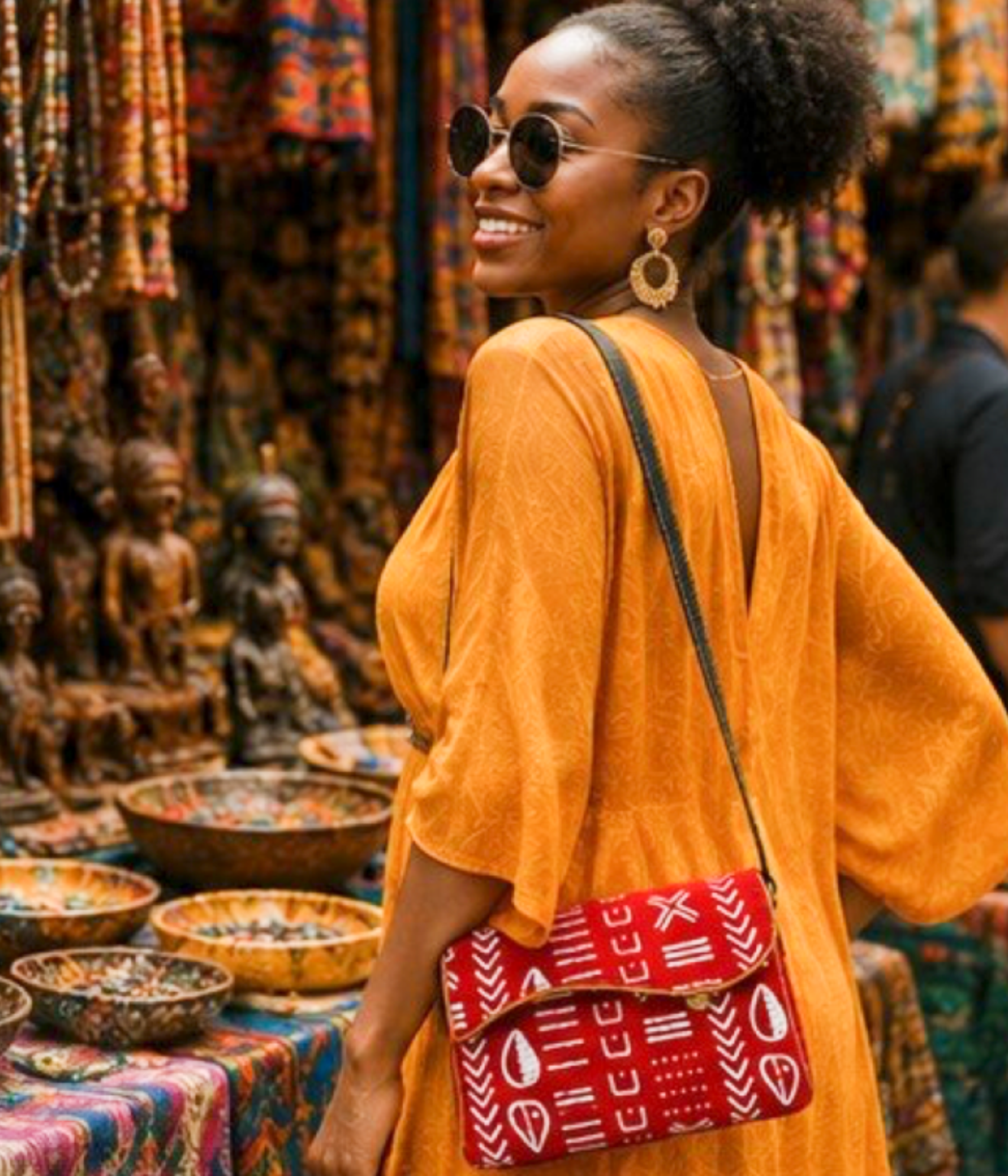 African Print Crossbody Purse – Red Mudcloth-Inspired Design