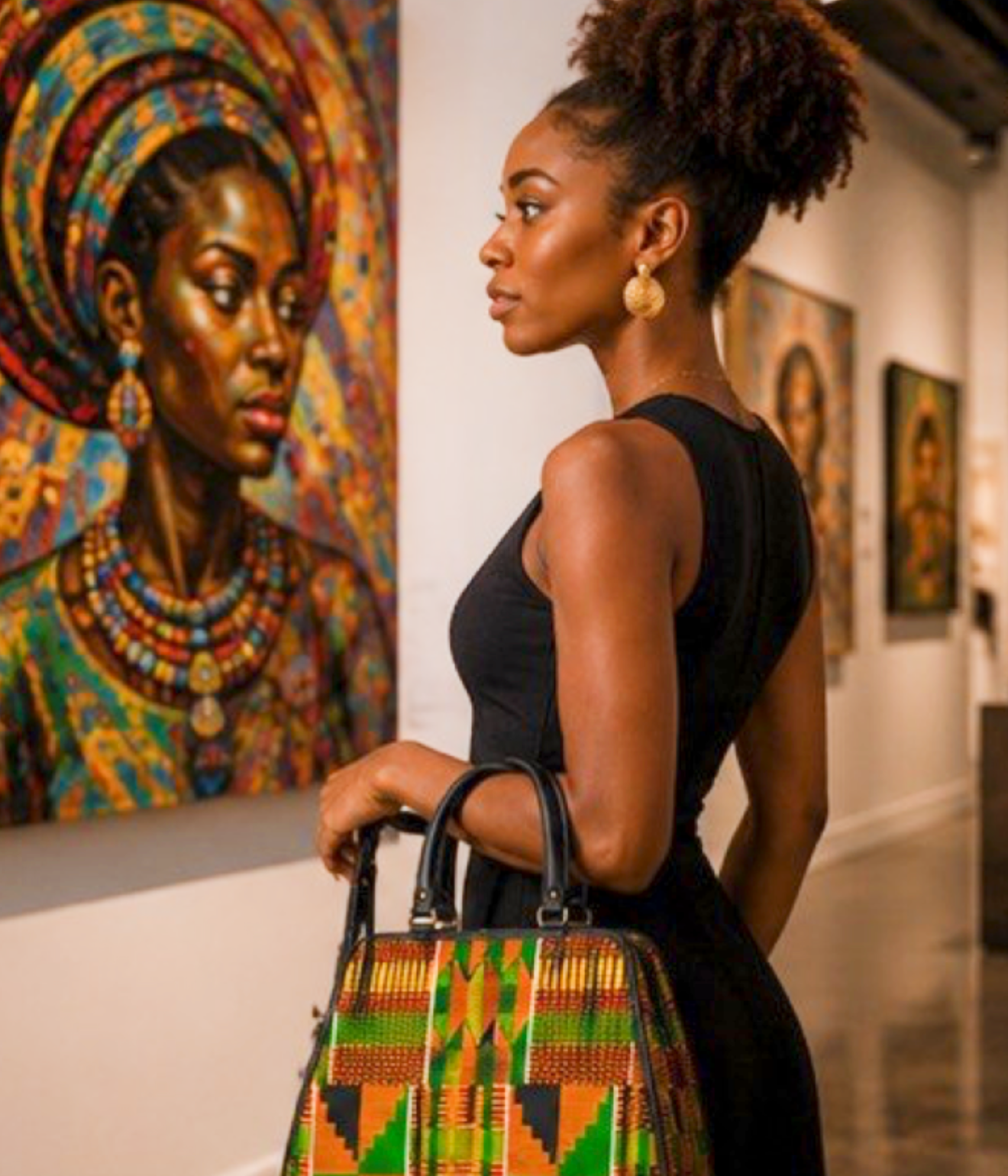 Kente Structured Handbag – Green, Gold & Black Heritage Design