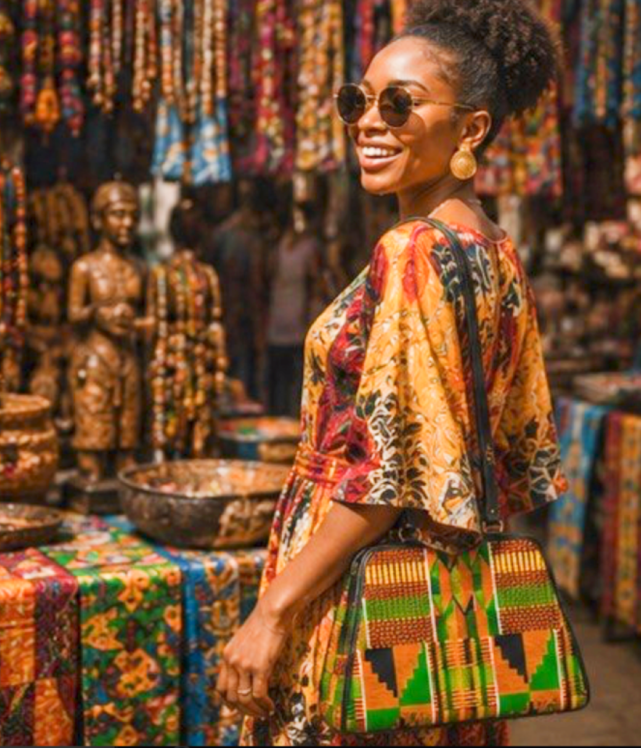 Kente Structured Handbag – Green, Gold & Black Heritage Design