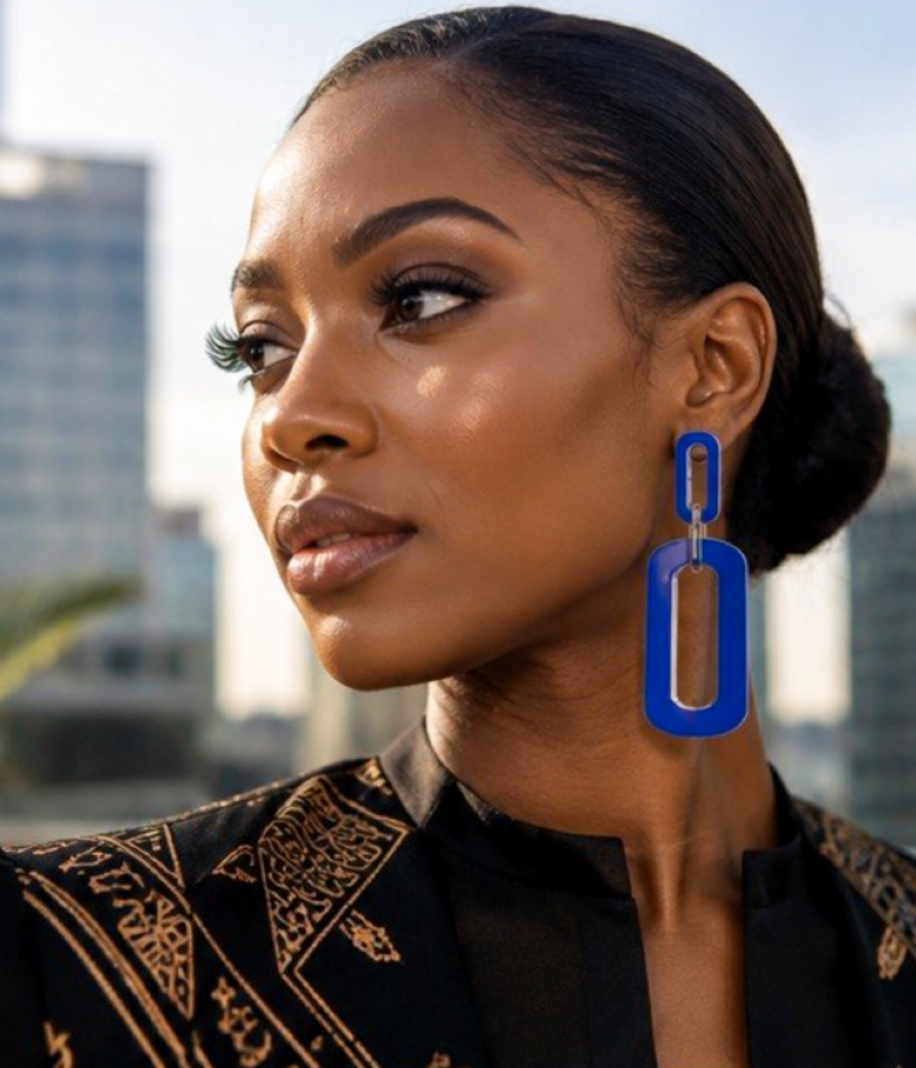 Blue & Silver Geometric Statement Drop Earrings