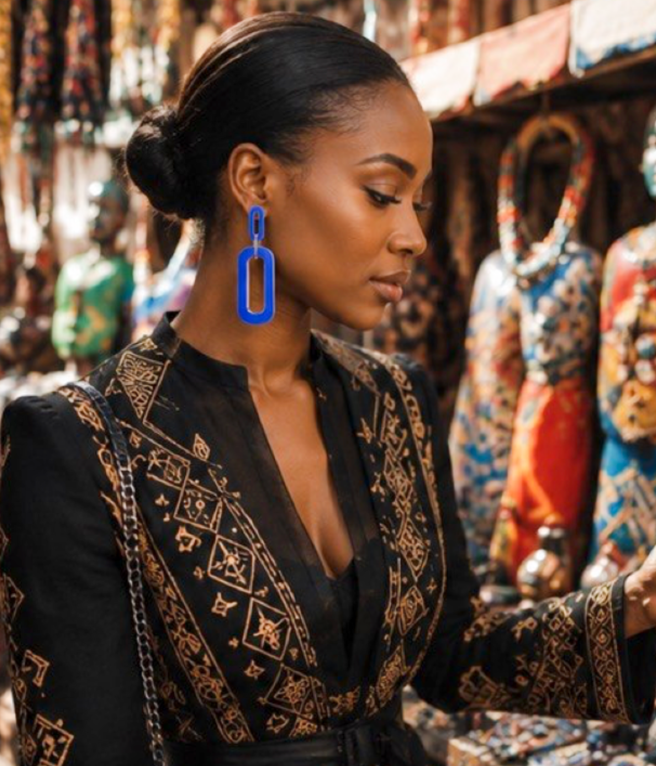 Blue & Silver Geometric Statement Drop Earrings