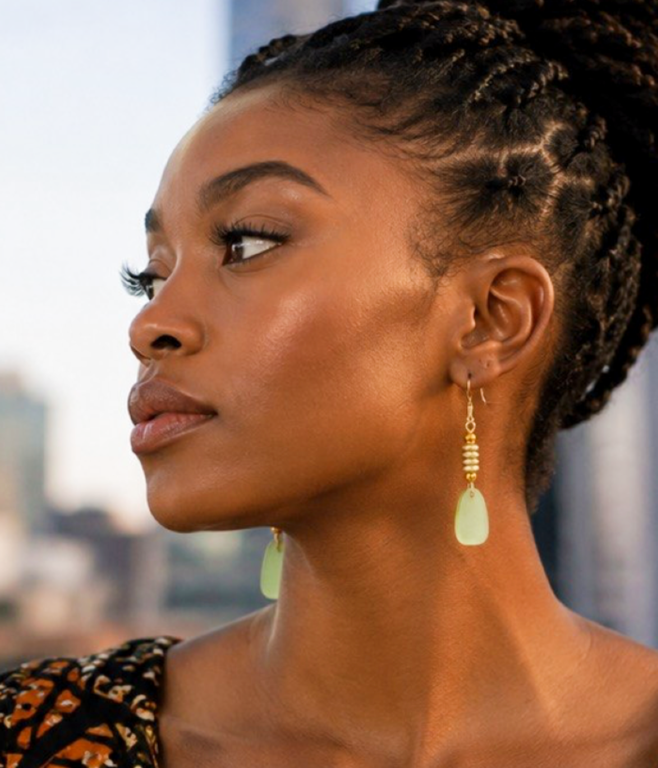 Green & Gold Artisan Drop Earrings