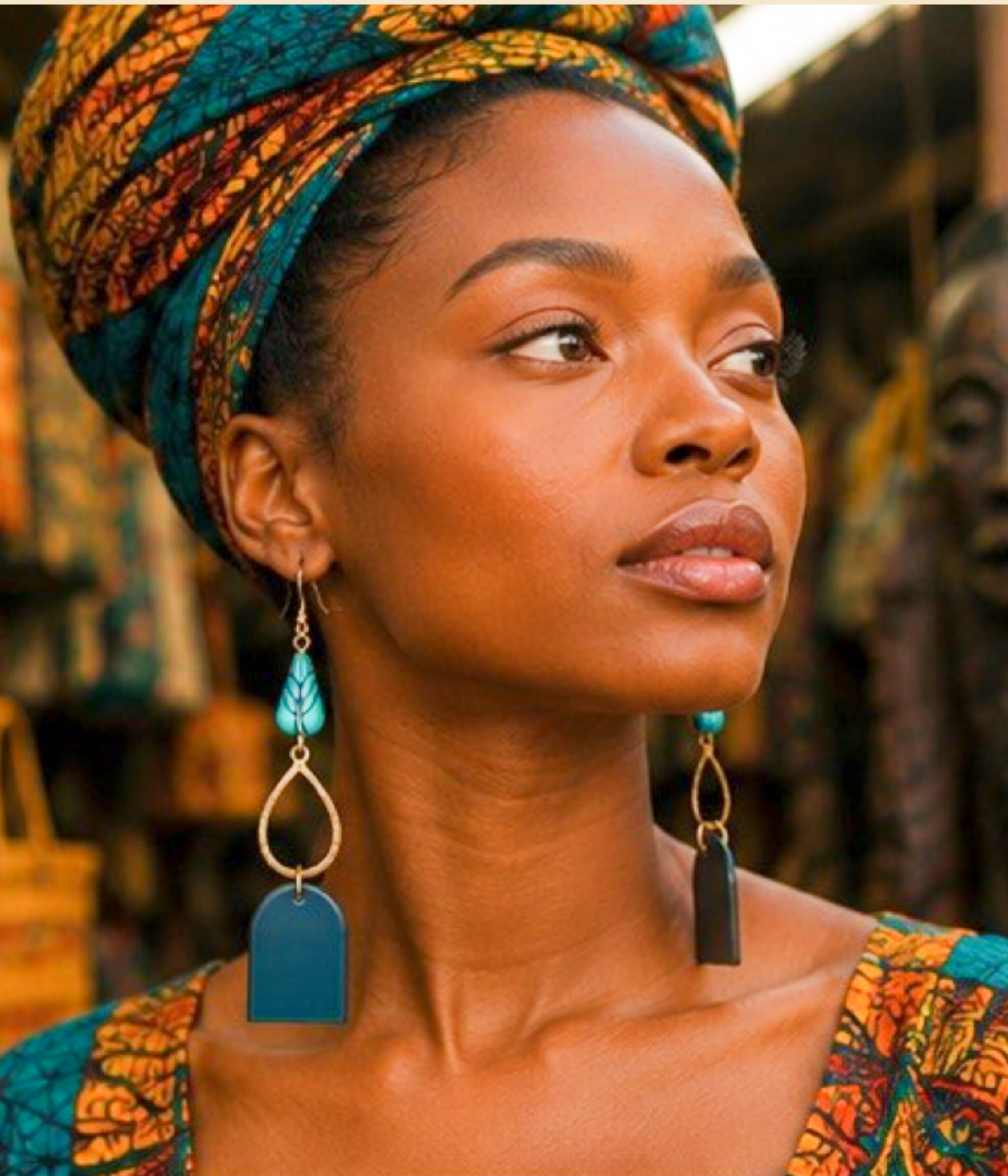 Turquoise & Gold Geometric Artisan Drop Earrings