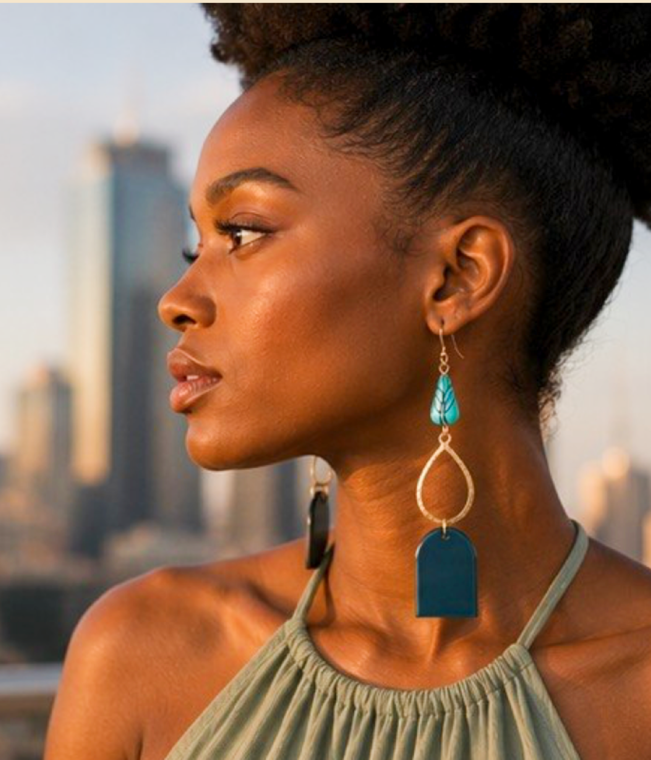 Turquoise & Gold Geometric Artisan Drop Earrings